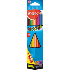Карандаши цветные COLORPEPS, треугольные+точилка, 12 цветов, MAPED