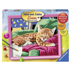 Раскрашивание по номерам «Спящий котенок» Размер картинки – 30*24 см Ravensburger