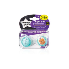 Силиконовые ночные пустышки Tommee Tippee "Night Time" Веселые животные 0-6 мес., 2 шт., бирюзовые