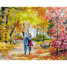 Раскраска по номерам Белоснежка "Осенний парк, скамейка, двое", 40х50 см