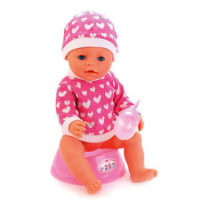 Пупс в розовом, 40 см, пьет, писает и плачет настоящими слезами, Карапуз