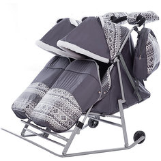 Санки-коляска для двойни ABC Academy 2В Твин Скандинавия на серой раме, серый