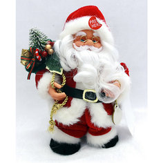 Дед мороз красно-белый  с подарками, интерактивный музыкальный идущий 18 см, коробка с окошком Mag2000