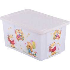 Ящик для хранения игрушек "X-BOX" Bears 57л на колесах, Little Angel, слоновая кость