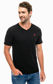 Однотонная хлопковая футболка с треугольным вырезом U.S. Polo Assn.