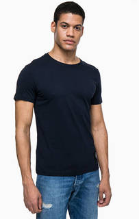 Синяя хлопковая футболка с нашивкой Calvin Klein Jeans