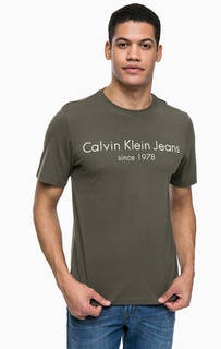 Футболка цвета хаки с логотипом бренда Calvin Klein Jeans