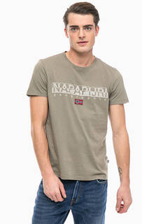 Хлопковая футболка цвета хаки с круглым вырезом Napapijri