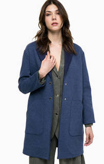 Синее демисезонное пальто на кнопках Pennyblack