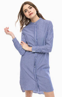 Синее платье-рубашка в полоску Ichi