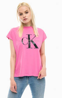Розовая футболка с логотипом бренда Calvin Klein Jeans