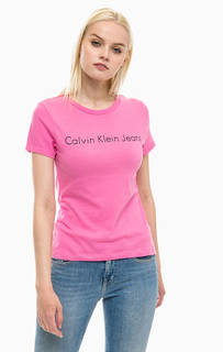 Розовая футболка из хлопка Calvin Klein Jeans