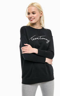 Черный свитшот с вышивкой Tommy Hilfiger