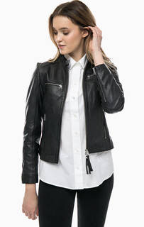 Черная кожаная куртка на молнии Marc Opolo