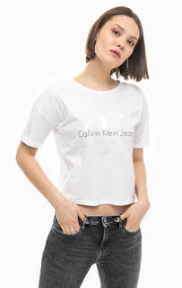 Укороченная хлопковая футболка с принтом Calvin Klein Jeans