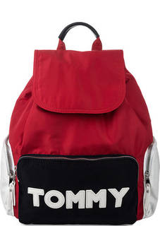 Красный текстильный рюкзак с нашивками Tommy Hilfiger