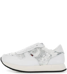 Белые кроссовки с отделкой серебристыми пайетками Tommy Jeans
