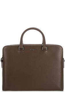 Коричневая кожаная сумка с отделениями по бокам Michael Michael Kors