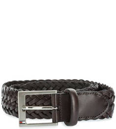 Коричневый плетеный ремень из натуральной кожи Tommy Hilfiger