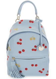 Голубой кожаный рюкзак с декоративной вышивкой Coccinelle