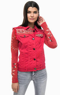 Красная джинсовая куртка с вязаными рукавами Desigual