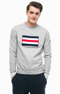Серый хлопковый свитшот с яркой нашивкой Tommy Hilfiger