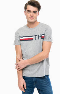 Серая хлопковая футболка с принтом Tommy Hilfiger