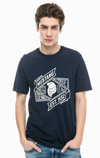 Синяя футболка с контрастным принтом Mustang