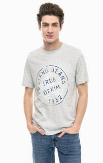 Серая хлопковая футболка с принтом Mustang