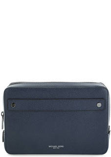 Синяя кожаная барсетка с двумя отделами Michael Michael Kors