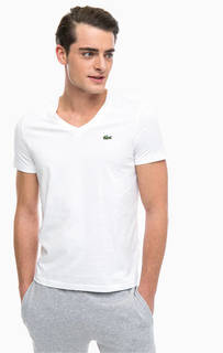 Однотонная хлопковая футболка с треугольным вырезом Lacoste