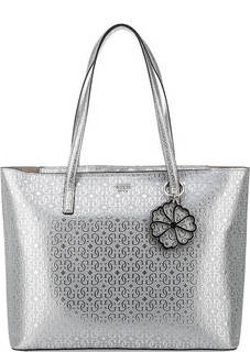 Сумка серебристого цвета с брелоком Guess
