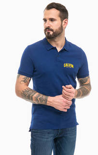 Синяя футболка поло с нашивками Calvin Klein Jeans