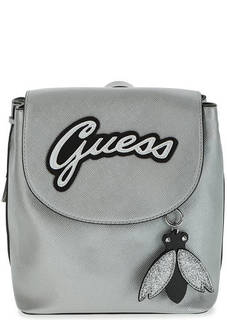 Серебристый рюкзак с нашивкой и брелоком Guess