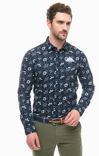 Синяя хлопковая рубашка с цветочным принтом Scotch&Soda