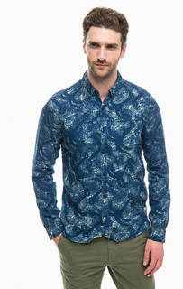 Синяя рубашка из хлопка и льна Scotch&Soda
