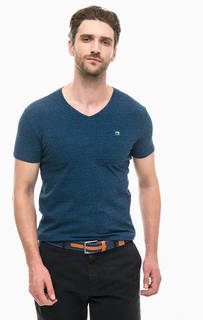 Синяя хлопковая футболка с треугольным вырезом Scotch&Soda