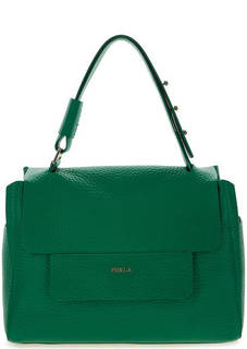 Зеленая сумка из зерненой кожи с широкой ручкой Furla