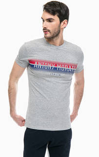 Серая хлопковая футболка с принтом Antony Morato