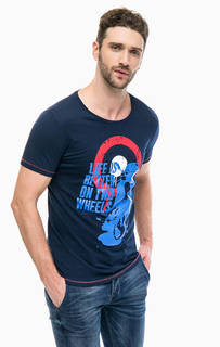 Синяя хлопковая футболка с принтом Gaudi