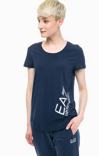 Синяя футболка с блестящим принтом EA7