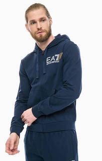 Синяя толстовка с логотипом бренда EA7