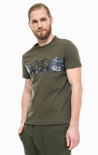 Футболка цвета хаки с принтом EA7