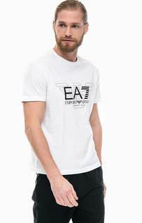 Белая хлопковая футболка с принтом EA7