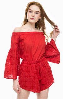 Красная хлопковая блуза с открытыми плечами Glamorous