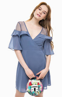 Серо-синее платье с запахом Glamorous