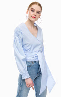 Синяя блуза из хлопка с поясом Glamorous
