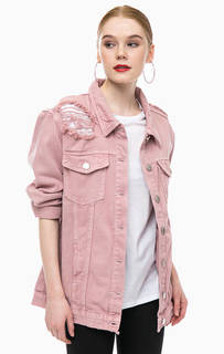 Розовая рваная куртка из денима Glamorous