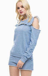 Синий хлопковый свитшот с открытыми плечами MET