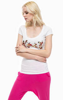 Белая хлопковая футболка с отделкой пайетками MET